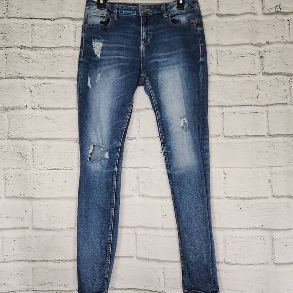 Miss Me Distressed Mid-Rise Stretch Easy Skinny Jeans Blue Size 28 - Picture 1 of 13